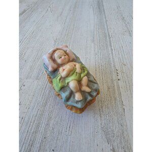 Vintage ceramic baby Jesus manger crib Nativity Xmas decor